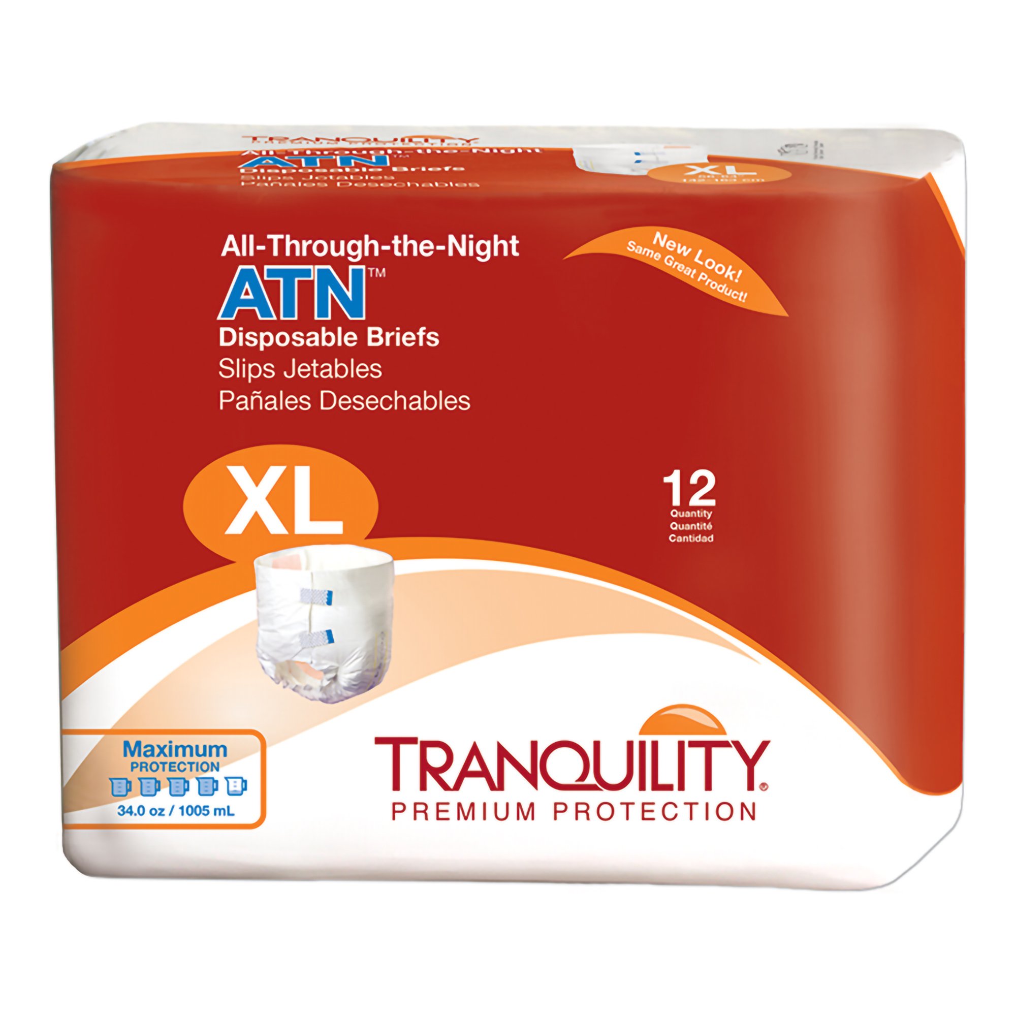 Brief Unisex Adult Incontinence Brief Tranquility® ATN X-Large Disposable Heavy Absorbency (12/BG 6BG/CS 24CS/PLT) by Principle Business Enterprises  ID 2187